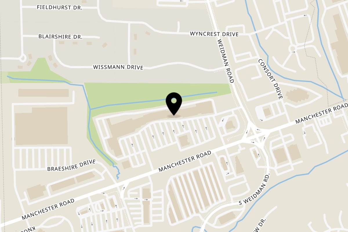 Map showing the location of Epic Hot Chicken on 14043 Manchester Rd in Ballwin